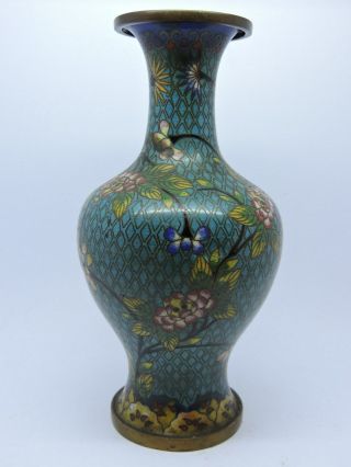 Antique Chinese Cloisonne Vase With Flowers