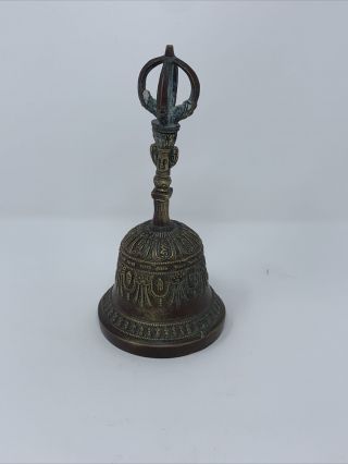 Large 9 Inches Antique Tibetan Brass Hand Made Buddhist Prayer Bell