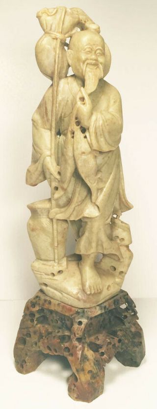 Chinese Carved Soapstone Fisherman Figurine