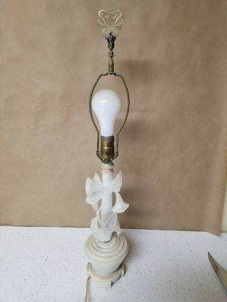 Vintage Italian Alabaster Marble Carved Table Lamp Morning Glories