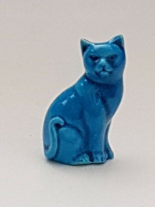 Antique Chinese Turquoise Porcelain Seated Cat Figure Signed (dc1)