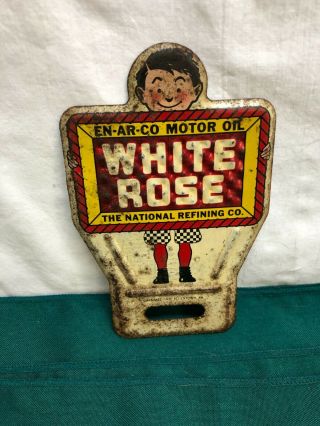 Vintage En - Ar - Co Motor Co - White Rose Gasoline License Plate Topper - Allentown,  Pa