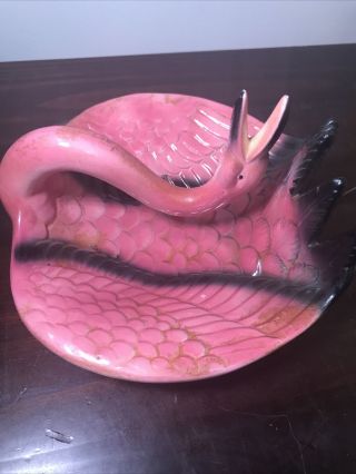 Vintage Sarsaparilla Deco Designs Pink Flamingo Ashtray 1983 Trinket Dish