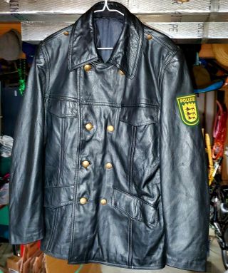 Vintage 1981 Striwa German Police Polizei Black Leather Motorcycle Jacket Sz 50