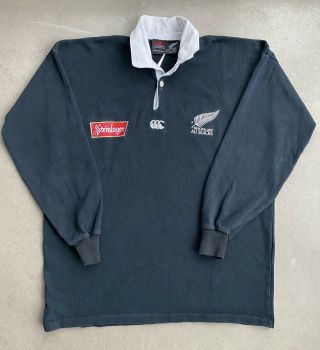 Vtg 90s Zealand All Blacks Steinlager Canterbury Rugby Jersey Polo 1990s