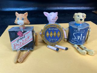 Farm Animal Spice Cans Pig/mustard Cat/pepper Dog/salt Shelf Sitter Wmg04