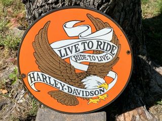 " Harley Davidson Live To Ride " Heavy Porcelain Sign,  (12 " Inch) Great Sign