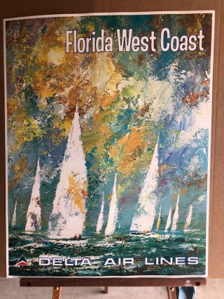 Delta Air Lines 1970s Florida West Coast Poster 22 X 28 Jack Laycox