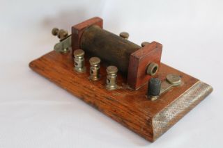 Unknown Antique Electric Coil Device Wood Base - Radio - Telegraph - Motor - Sounder
