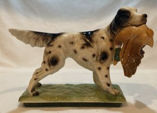 Porcelain Handpainted Hunting Dog English Setter Retreiver Figurine With Duck