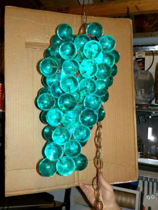 Large 16 " Vintage Swag Hanging Lamp Acrylic Lucite Blue Grape Cluster