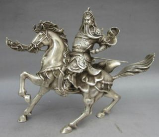 Romance Of The Three Kingdoms China Tibet Silver Warrior God Guan Yu Statue