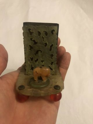 Antique Chinese match holder with Small jade elephant Vintage Asian Old China 3