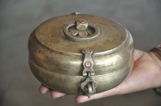 Old Brass Round Engraved Solid Handcrafted Chapati/bread Box