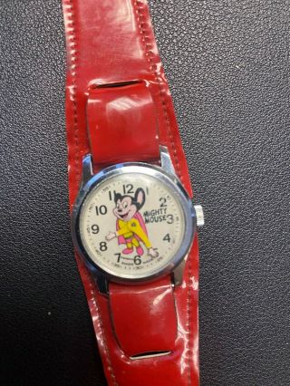Vintage Mighty Mouse Swiss Made Watch By Bradley.  Tinytoons