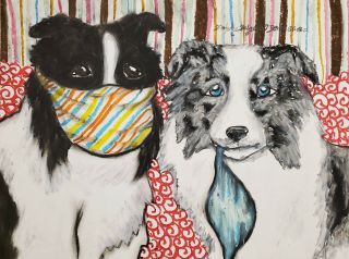 Border Collie In Quarantine Giclee Art Print 11 X 14 Signed By Artist Ksams Dogs