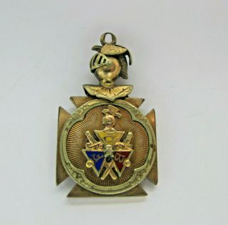 Antique Masonic Cfb Knights Of Knights Of Pythias Gold Filled Enamel Watch Fob