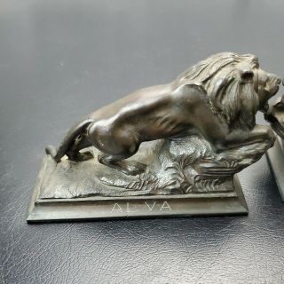 Set of 2 Vintage 1940 ' s Lions Club Bronze Lion Figurine Inscribed 