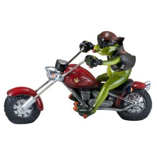 Biker Frog With Cigar Riding Red Motorcycle Figurine Statue 8.  5 " Long Resin