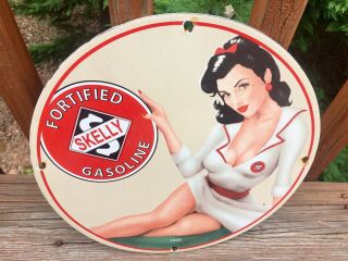 Vintage Skelly Fortified Gasoline Heavy Porcelain Sign 12” Gas & Oil Sign 2