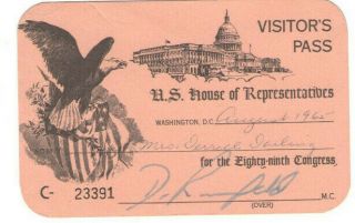 Vtg 1965 U.  S.  House Of Representative Visitor 
