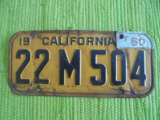 1947 California License Plate W/ 1950 Tag 47 50 Ca Tag 22m504
