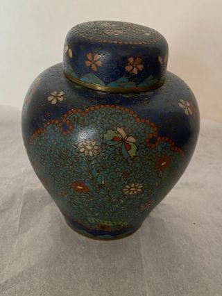 Fine Antique Chinese Cloisonne Jar Ming Or Ming Style Covered Vase Blue Old