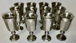 Set Of 12 Vintage Gorham Octette Pewter Cordials Goblets - Small 3⅜ "