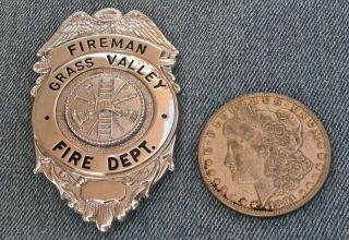 Old Obsolete Grass Valley California (nevada Co) Ladder Nozzle Fire Dept Badge,
