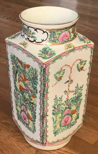 Exquisite Vintage Antique Porcelain Chinese Famille Rose Vase 14.  5” Tall