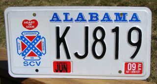 2009 Alabama Scv Sons Of Confederate Veterans License Plate Military Kj 819