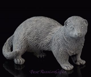 Ferret Marble Stone Figurine Sculpture Russian Art Pet Animal Statuette 5 "