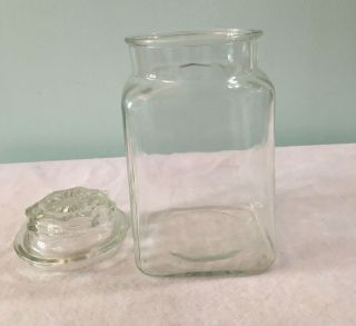 Vtg Clear Glass Candy Jar Canister With Cover Top Lid Stopper Square Apothecary