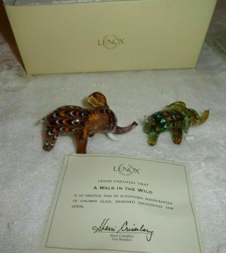 Lenox Art Glass A Walk In The Wild Elephant Figurine Set Of 2 Nib