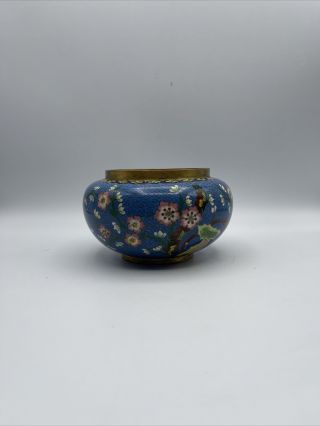 1antique Chinese Cobalt Blue Gilt Cloisonne Enamel Jar Bowl With Peony Flowers.