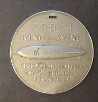 Vintage 1929 Goodyear Zeppelin Ring Laying Commemorative Medal Akron,  Ohio