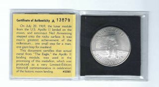 Apollo 11 Mfa Flown Metal Nasa Eagle Moon Landing Medallion Medal Coin 30th