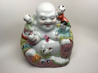 Vintage Chinese Porcelain Happy Buddha W (5) Children - Impressed Maker’s Mark