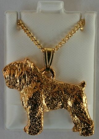Bouvier Des Flandres Crop Dog 24k Gold Plated Pewter Pendant Chain Necklace Set