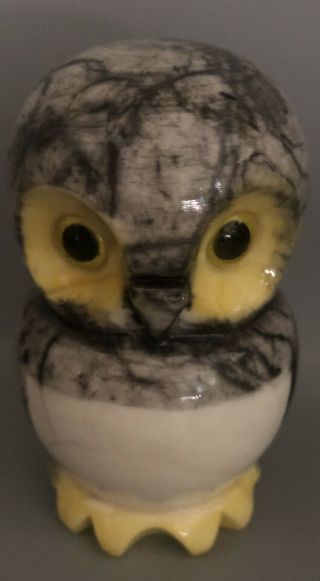 Alabaster Hand Carved Owl Figurine Paper Weight Made in Italy Vintage 3