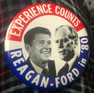 Ronald Reagan For President 1980 Gerald Ford For Vp.  Campaign Button Pin 3 1/2 "