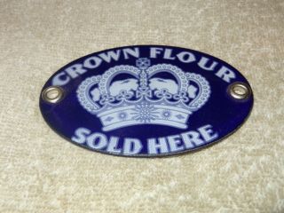 Vintage Crown Flour Here Cobalt Blue Porcelain Metal Gas Oil Door Push Sign