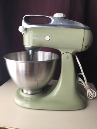 Vintage Kitchenaid Mixer Model 4 - C Avocado Green 10 Speed Stainless Steel Bowl