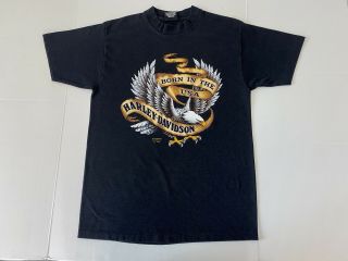 Vintage Harley - Davidson 1990 3d Emblem Born In The Usa Eagle T - Shirt Size L Usa