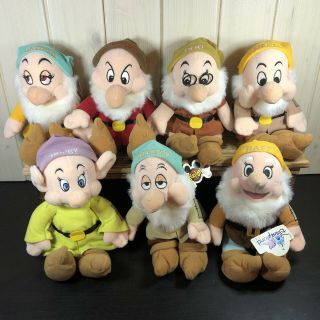 Disney Seven Dwarfs Bean Bag Plush Complete Set Of 7 W/ Tags Snow White 12”
