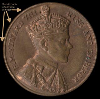 Scarce 1937 Coronation King Edward Viii 25mm Bronze Trial Strike Medal Fenwick