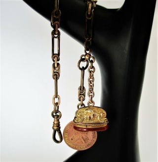 Antique Watch Chain Carnelian Intaglio Fob 1905 Lewis & Clark Centennial Charm