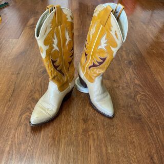 Vtg Ralph Lauren Western Womens Size 6 C Boots Cream/tan Leather Cow Boy Girl