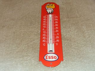 Vintage " Esso Oil Drop Boy " 11 3/4 " Porcelain Metal Gasoline Thermometer Sign