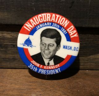 Rare Vintage 1961 John F.  Kennedy Inauguration Day Pin Button Photo Pinback Jfk